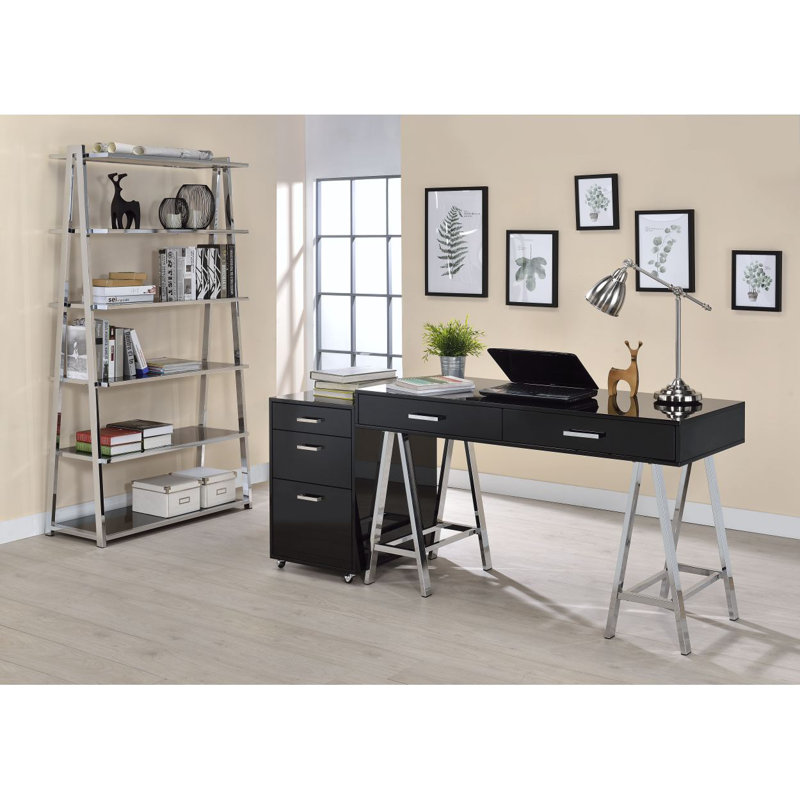 ACME Coleen File Cabinet In White High Gloss & Chrome 92454, Black