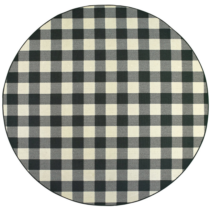 Crawfordville Power Loomed Plaid Area Rug, Round 7'10"