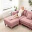 Tissu bouclé rose à 4 places en forme de L convertible, en forme de coquillage et amovible. Les pieds cylindriques de conception moderne pour un canapé modulaire à domicile confortable offrent un style confortable-537242805