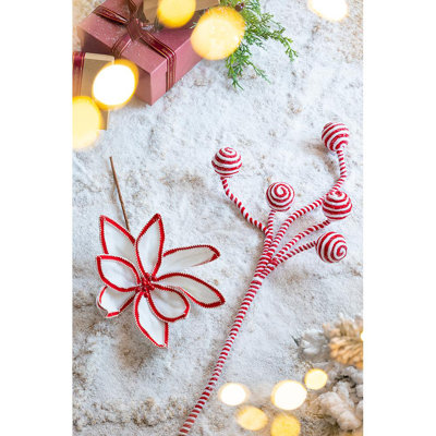 13" Poinsettia Stems - Set of 6 - White/Red