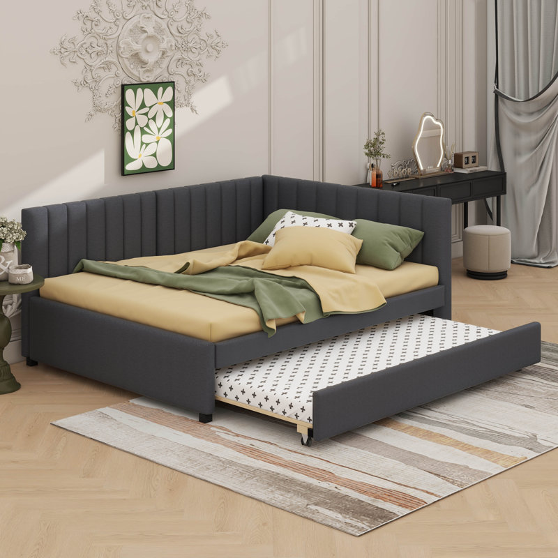 Full-Sized Daybed With Concealed Trundle Bed, Gray