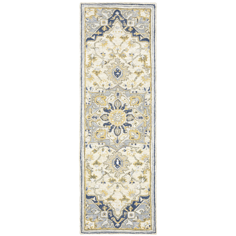 Tapis oriental en laine crocheté à la main Calixta, Tapis de couloir 2 pi 6 po x 8 pi