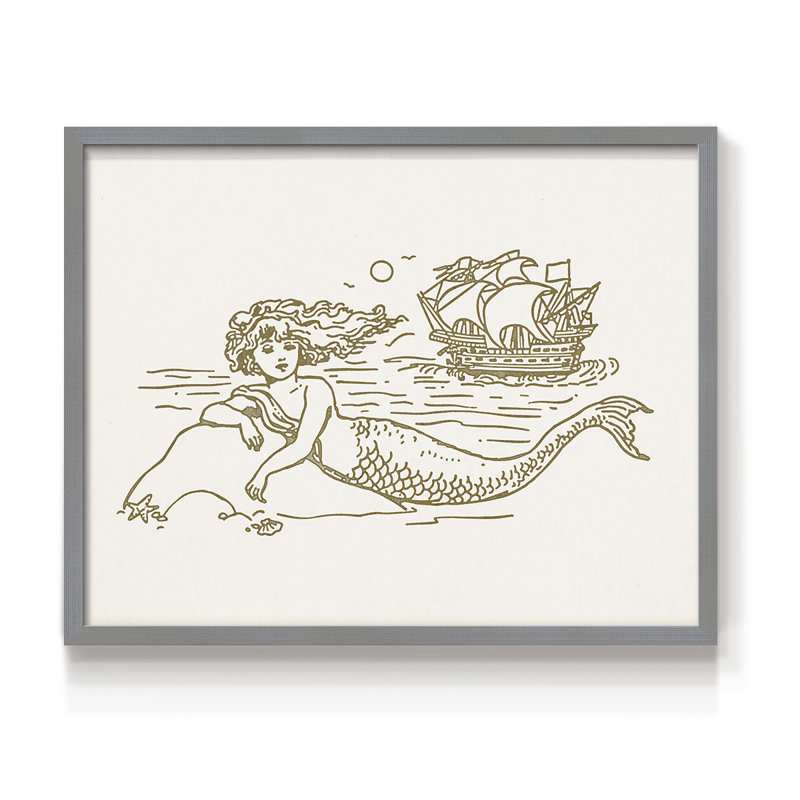 Sunning Mermaid II -Framed Print - Restickable, Gray, 16" H x 20" W