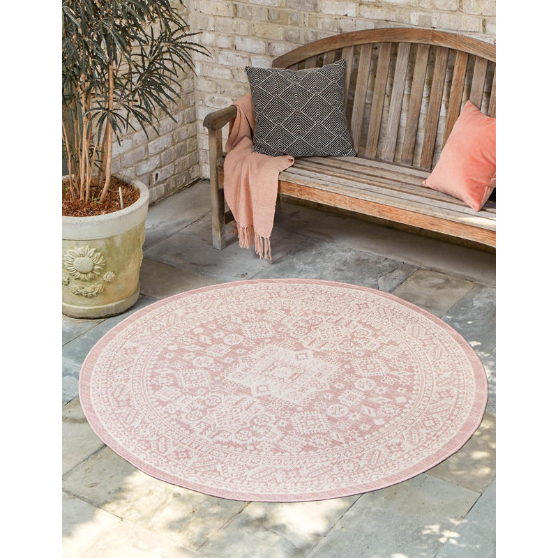 Outdoor Chand Area Rug Pink Color, Round 4'