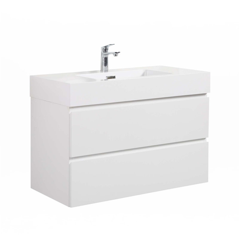 36" Wall Mounted Floating Bathroom Vanity With Sink, White, White