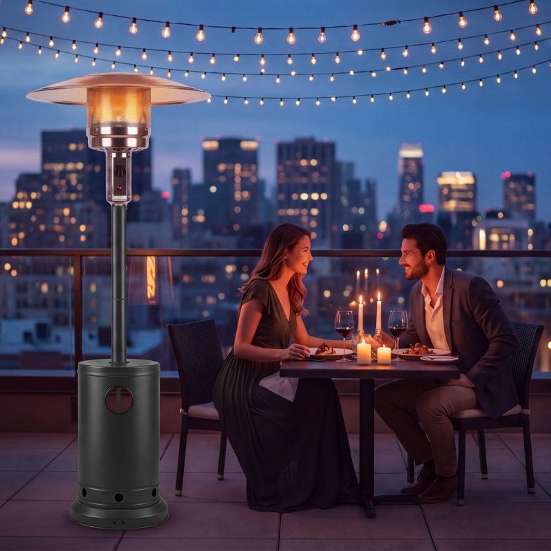 Chauffe-terrasse au propane 50000 BTU avec roues, système de protection de sécurité double, Noir