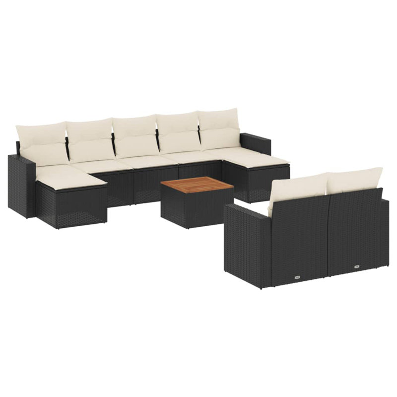 Vidaxl Garden Sofa Set Black Poly Rattan Large Adjustable Armrests