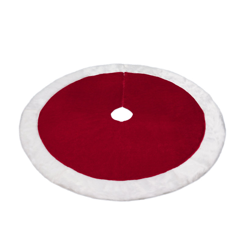 Burgundy Velvet Tree Skirt with White Faux Fur Border, 54 Inch
