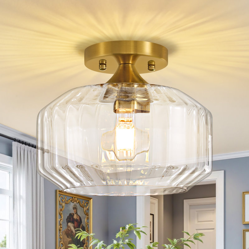 Plafonnier semi-encastré en verre 7,84 po, Clair, H 7,87 po x l 6 po x P 4,72 po