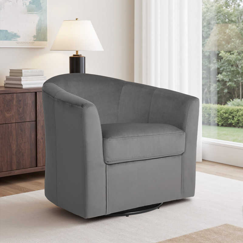 Fauteuil demi-tonneau pivotant rembourré en velours gris, Gris
