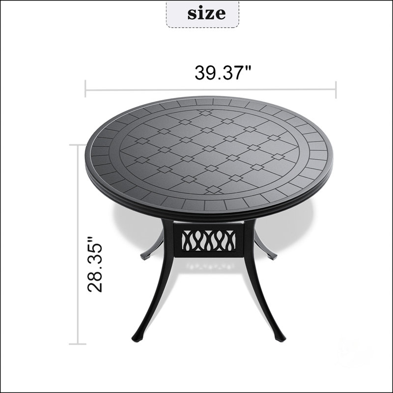 Table de salle à manger élégante en fonte d'aluminium avec une texture sculptée exquise et une finition résistante aux intempéries, parfaite pour les réceptions en plein air.