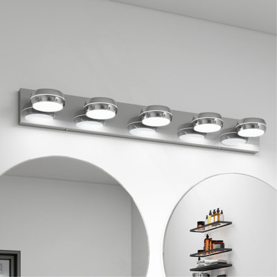 LED Vanity Lights 35in Bathroom Lights Fixtures Over Mirror 5 Light LED Lighting Fixture for Bathroom 18w Mirror Lighting Fixture Modern Bath Light Bar Chrome Bath