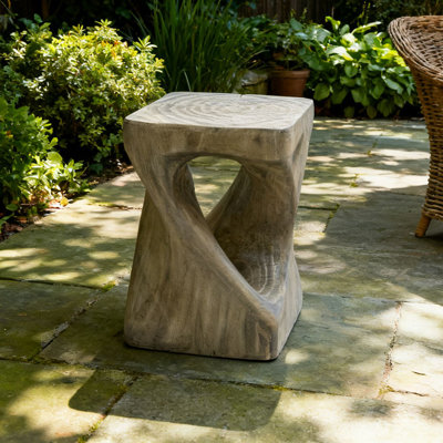 Modern Twisted Wooden Accent Side Table, 16'' Tall Square End Table