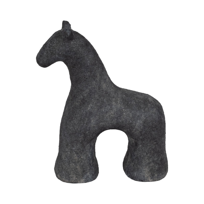 Decorative Cement Textured Horse Figurine Object for Table Decor - Sculptural Statue Accent for Office, Living Room or Home Decoration - Black