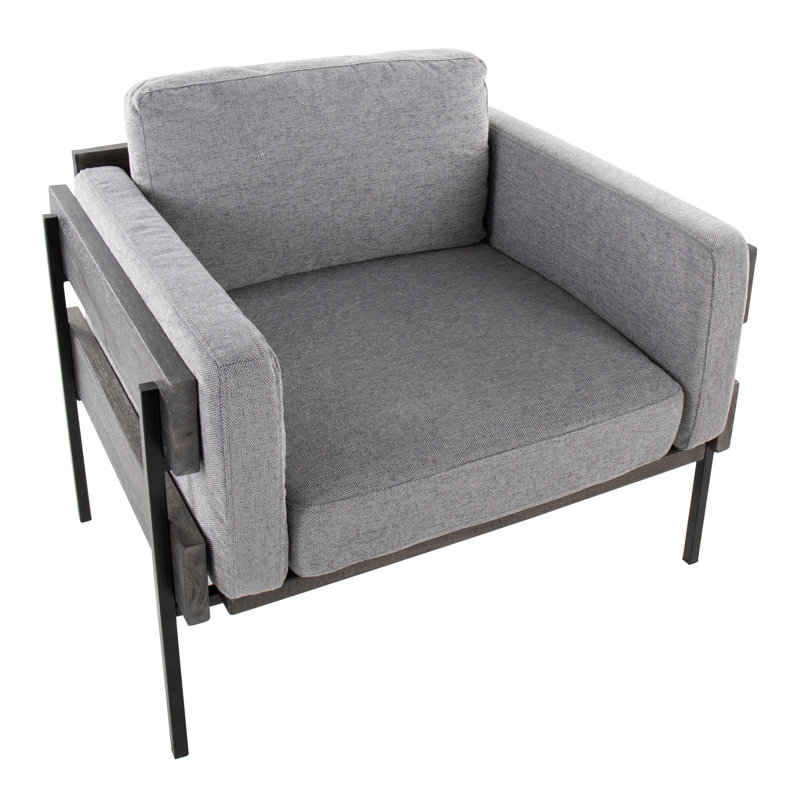Upholstered Armchair, Light Gray Polyester, Black/Gray