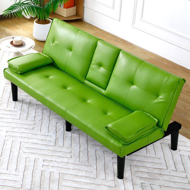 PVC Leather Convertible Futon Sofa Bed, Green