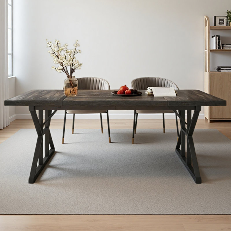 Kitchen Table,Rustic Dining Table,Modern Conference Table, Oak, Black