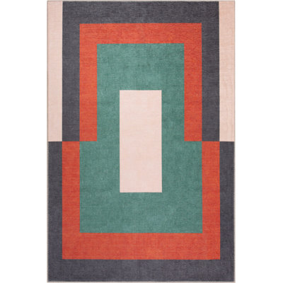 Red Black Green Striped Woven Base Decorative Carpet