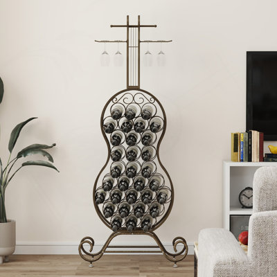 Cello Shape Wine Bakers Rack, Freestanding Wine Rack With Storage Bottle, Wine Storage Home Bar For Liquor And Wine, Organizer For Kitchen, Dining Room