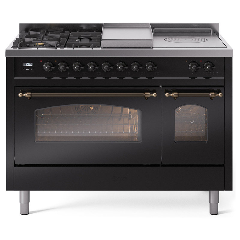 ILVE Nostalgie II 48 Dual Fuel Range, Glossy Black/Bronze, Natural Gas