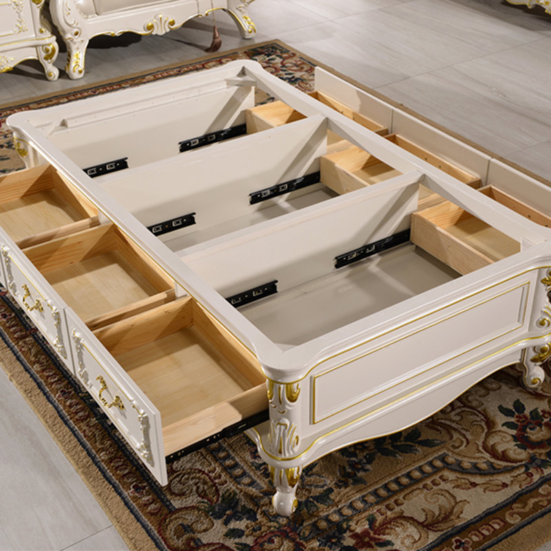 Table basse en chêne avec plateau en marbre, H 18,89 po x L 51,18 po x l 31,49 po, Blanc / orange