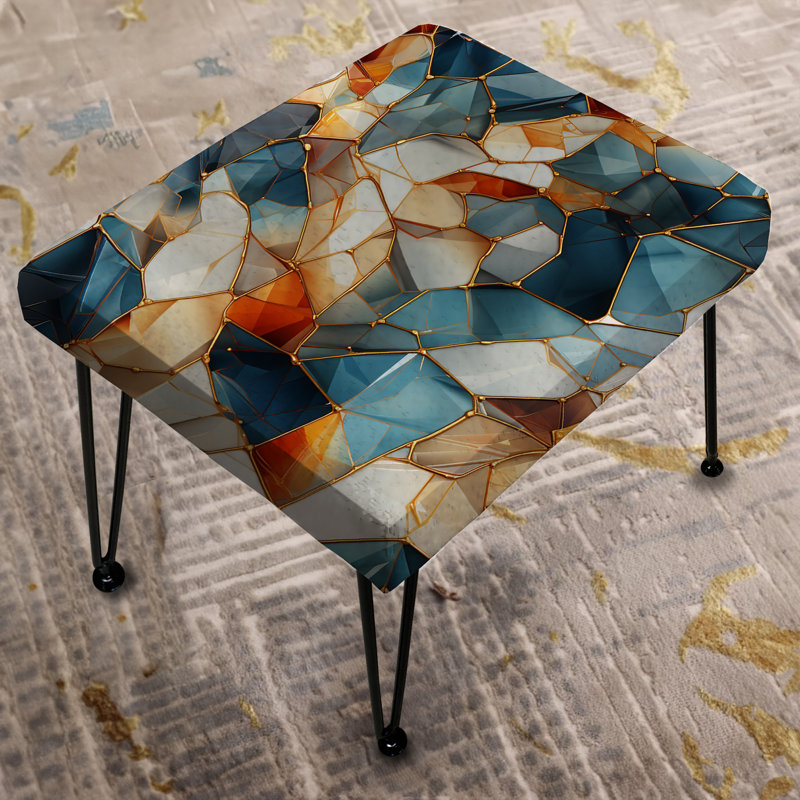 Repose-pieds rectangulaire en marbre bleu sarcelle et orange