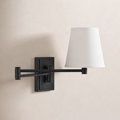 Janis Adjustable Swing Arm Wall Sconce with White Linen Shade