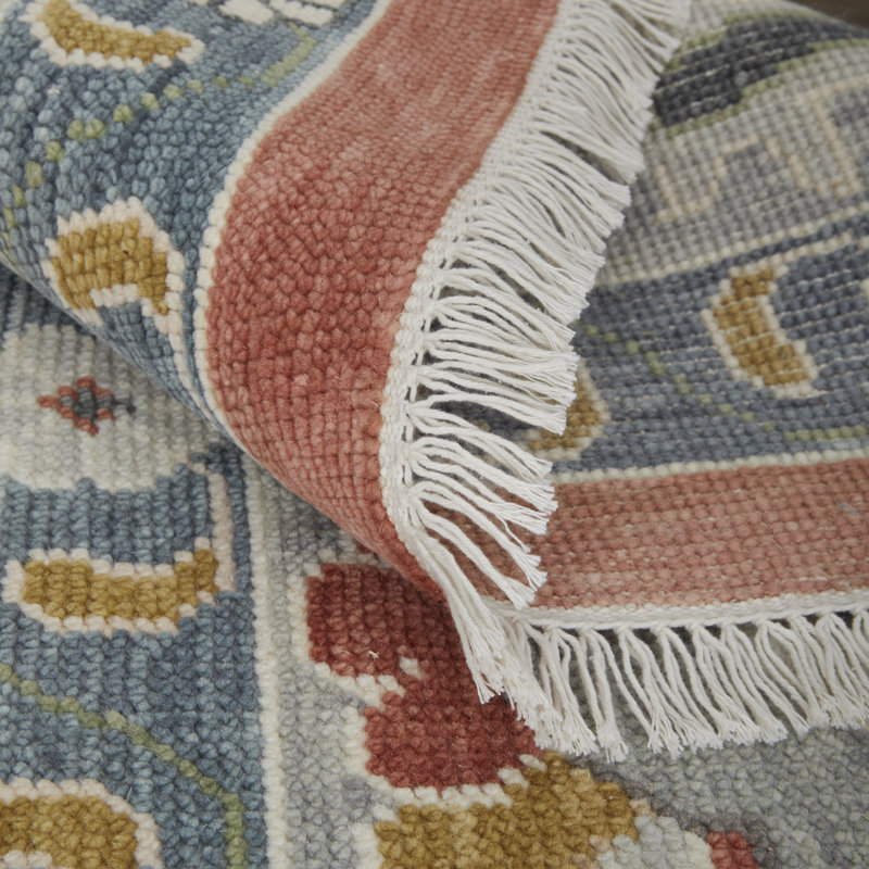 Karina Hand Knotted Wool Floral Area Rug in Rust/Gray, Rectangle 12' x 15'