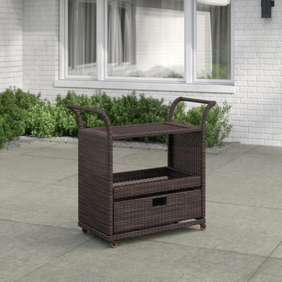 Liborius Wicker Bar Cart with Stools