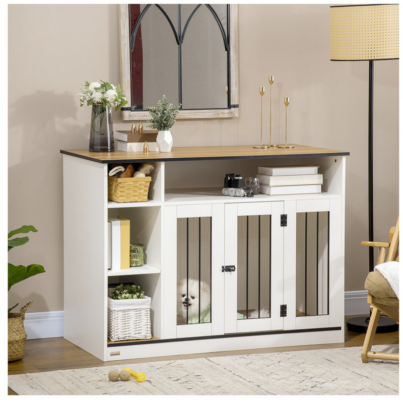 Caisse en acier pour animaux avec 1 porte, Blanc, Moyen (H 34,75 po x l 47,25 po x P 23,5 po)