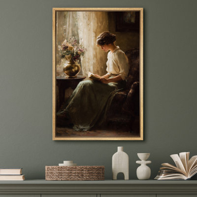 Elegant Woman Reading Canvas Wall Art - Classic Figurative Painting for Bedroom or Study