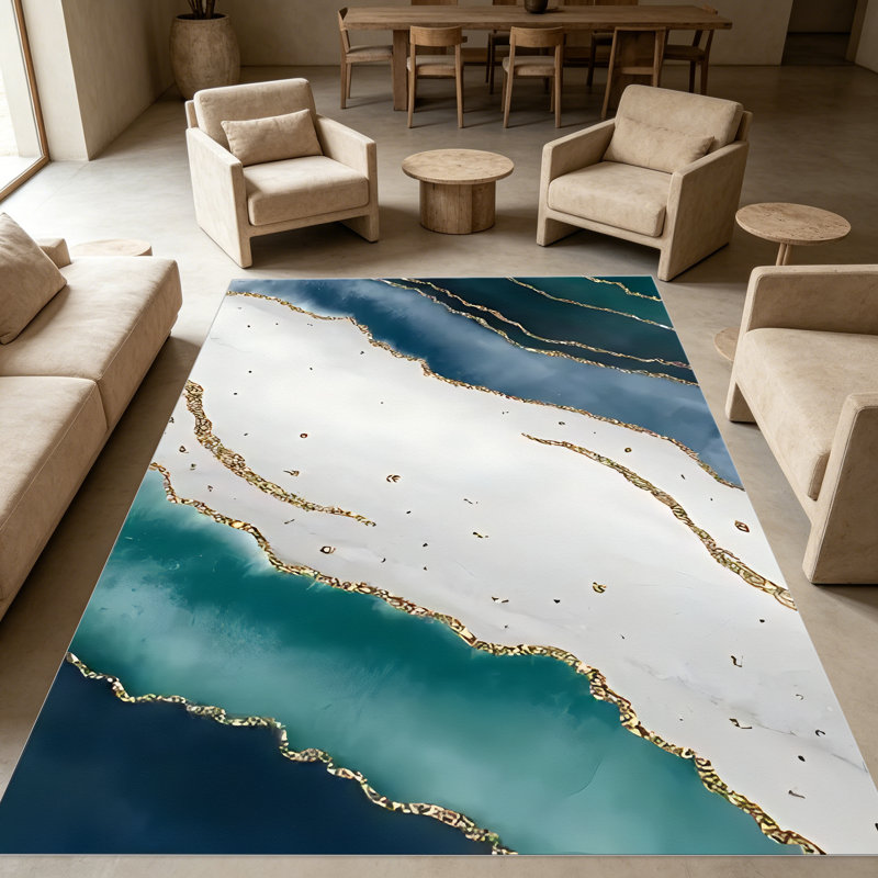 Teal Gold Marble carpet-easy to clean, machine-washable, soft and comfortable; suitable for door mats, kitchens, living rooms, bedrooms, corridors, and laundry areas. Easy to clean, durable carpet for home decoration.