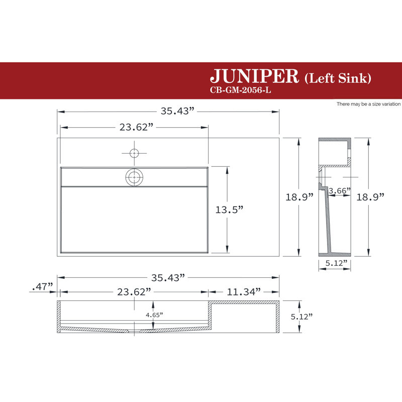 Lavabo de salle de bain mural rectangulaire 36 "avec lavabo gauche et comptoir Juniper - blanc marbre, avec trou pour robinet