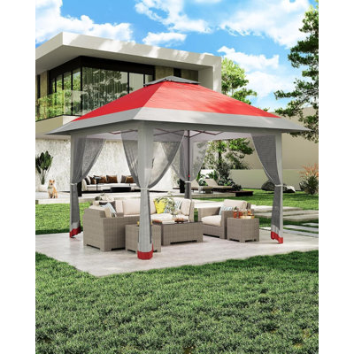 13x13 Pop Up Gazebo Outdoor Canopy Shelter with Mosquito Netting 4 Stanbags Instant Gazebo Tent for Lawn, Garden, Backyard Deck