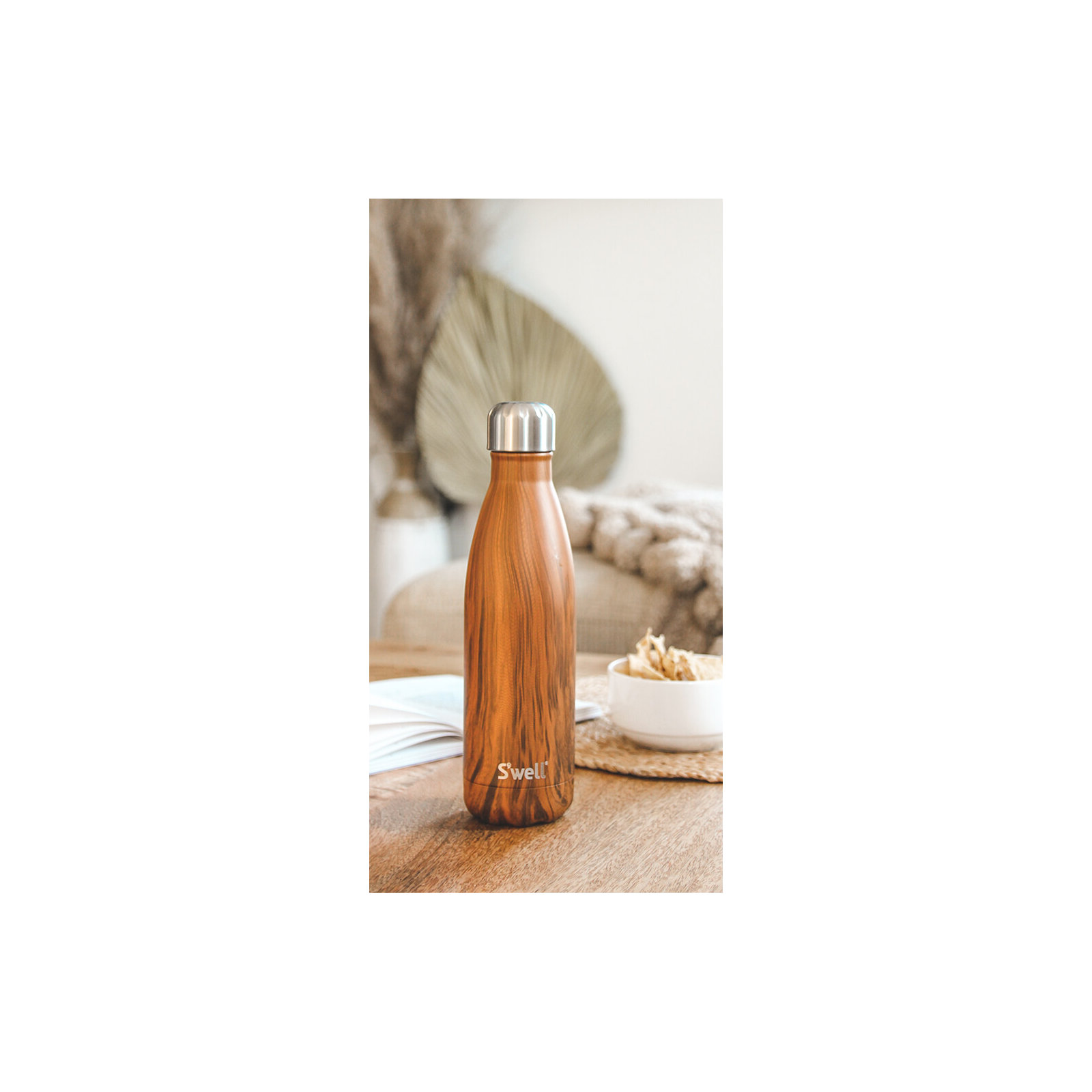 S'well Stainless Steel Triple-Layered Vacuum-Insulated Water Bottle, 17.oz, Teakwood