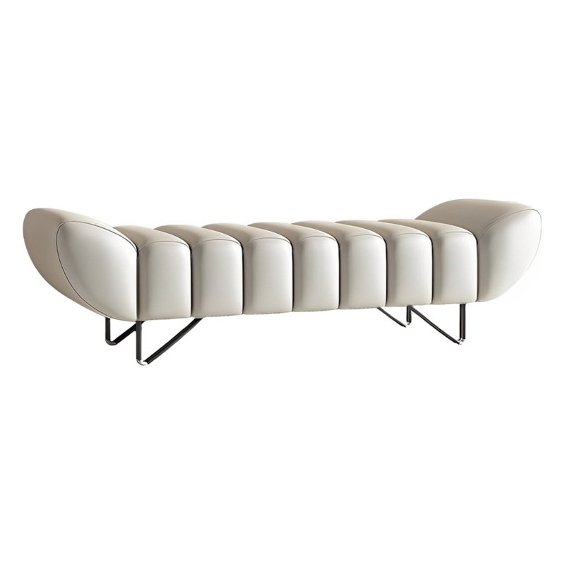 Banc rembourré en cuir Tatelynn, Blanc cassé