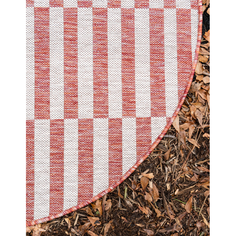 Ingiburgh Striped Red/Ivory Indoor/Outdoor Area Rug, Round 4'1"