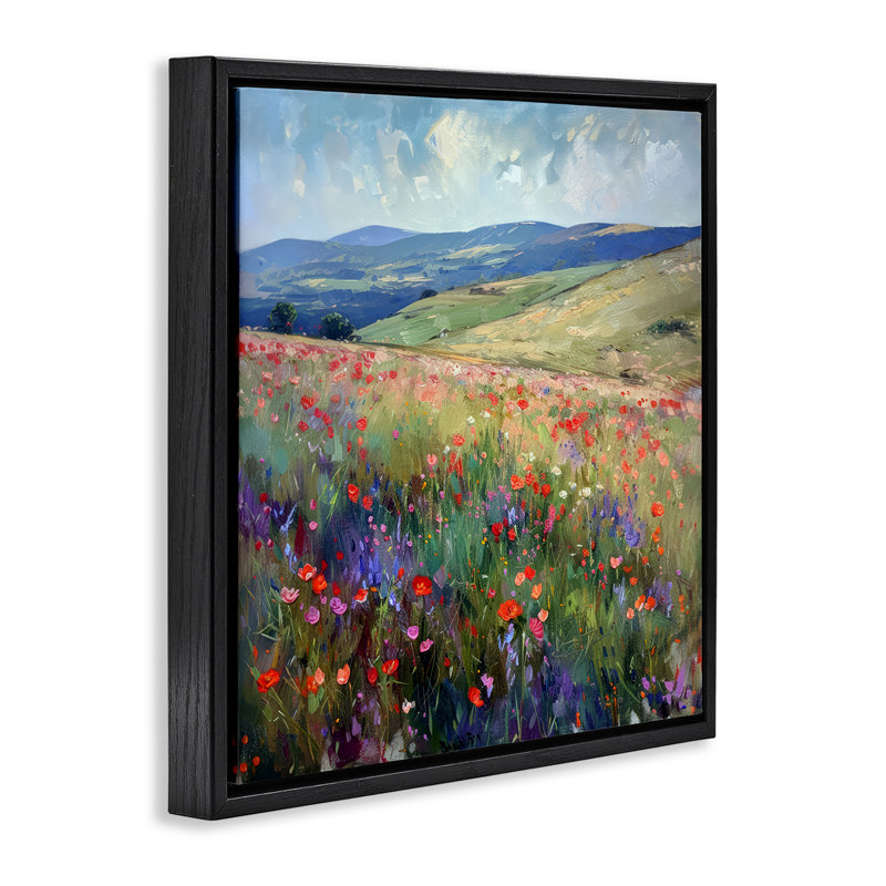  "Rolling Meadow Flowers", art mural sur toile flottante par Raymond Powers, H 25 po x l 25 po, Cadre flottant noir de jais