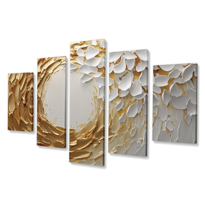 «White and Gold Rose In Vortex Love III», ensemble d'art sur toile à spirales abstraites