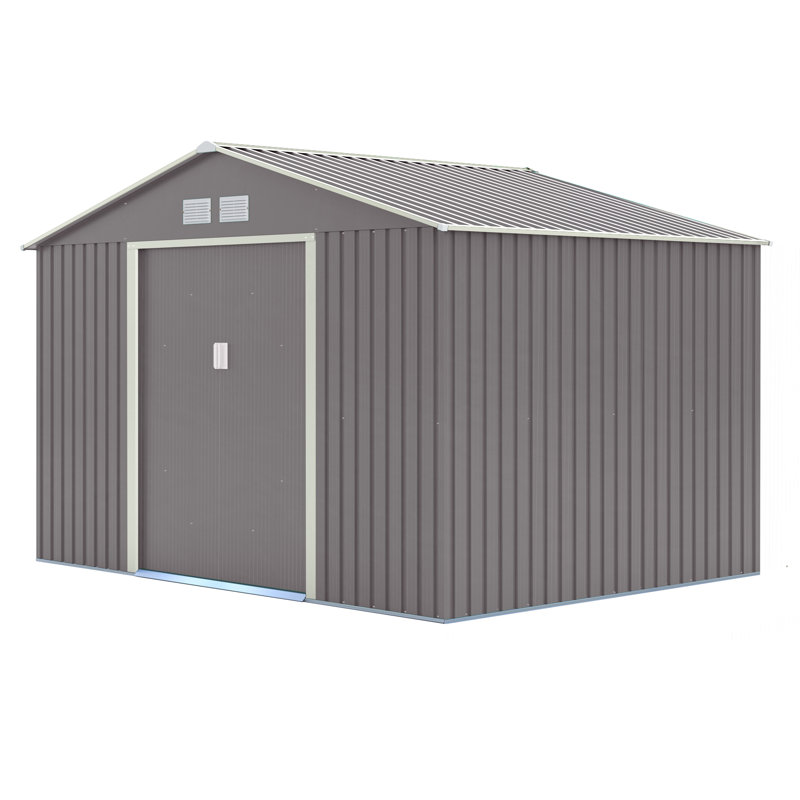 Trentvale 10X8 Metal Apex Shed Light Grey, Light Grey, 205cm H x 321cm  W x 241cm D
