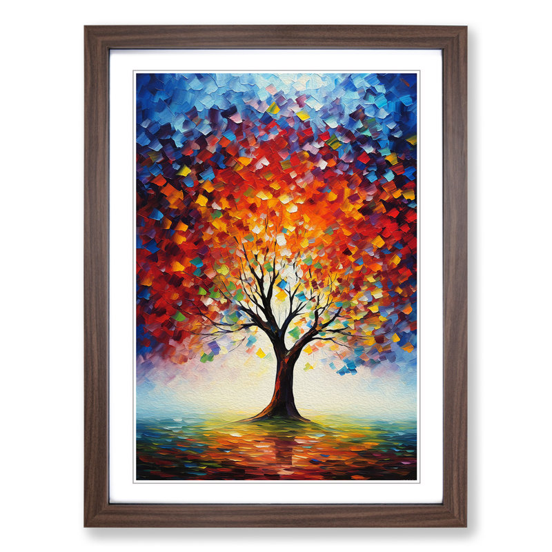 Tree Impressionism - Single Picture Frame Print on Wood, Walnut Framed, 64cm H x 46cm W