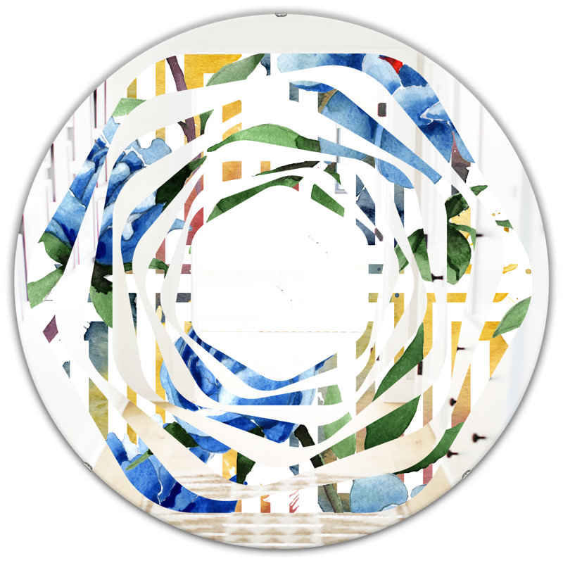 Miroir mural sans cadre à motif botanique moderne whirl floral, H 23,6 po x l 23,6 po