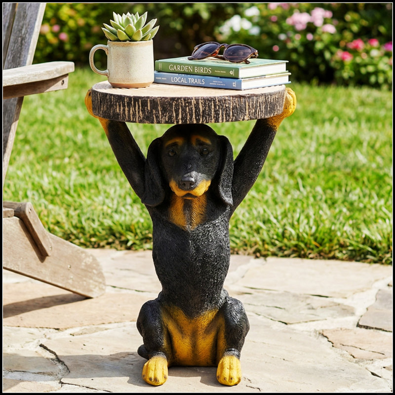Charmante table d'appoint pour chien noire avec statue MGO, parfaite pour la décoration intérieure et extérieure, ajoute une élégance ludique à tout espace