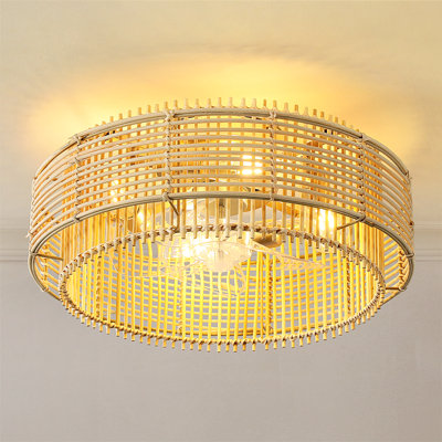 19.29"Boho Rattan Caged Ceiling Fan With Light Kit And Remote Control