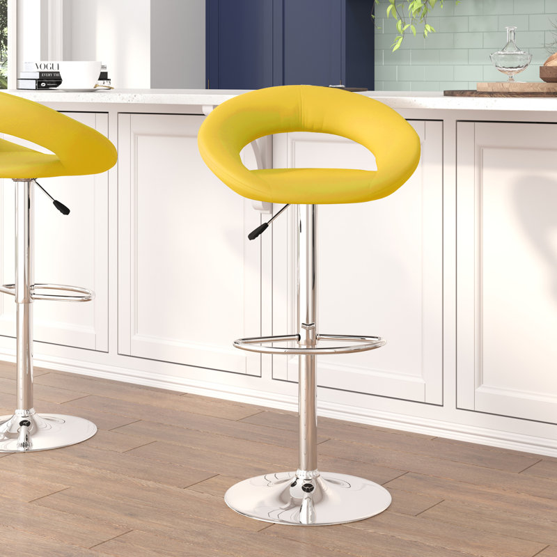 Yellow Vinyl Adjustable Swivel Bar Stool with Chrome Base