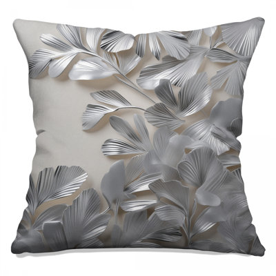 Silver Metallic Leaves Double Sided Throw Pillows