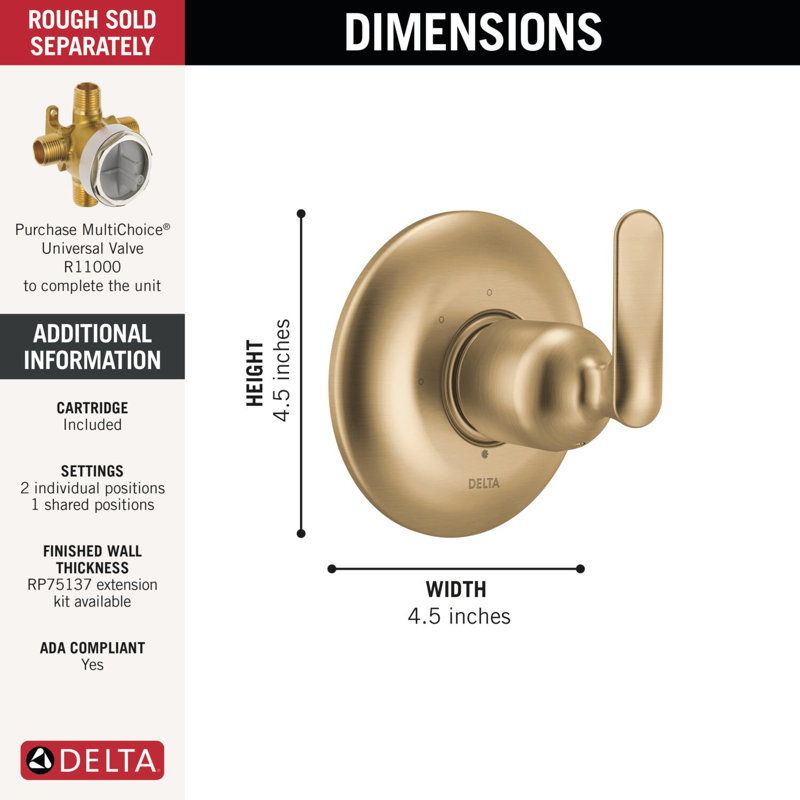 Delta Bonacci 3-Way Shower Handle Diverter Trim Kit, Champagne Bronze Shower Faucet System Diverter, Lumicoat Champagne Bronze (Valve Not Included)