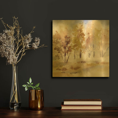 «Autumn Grove» par Katrina Pete, art mural en métal doré, 12 po x 12 po