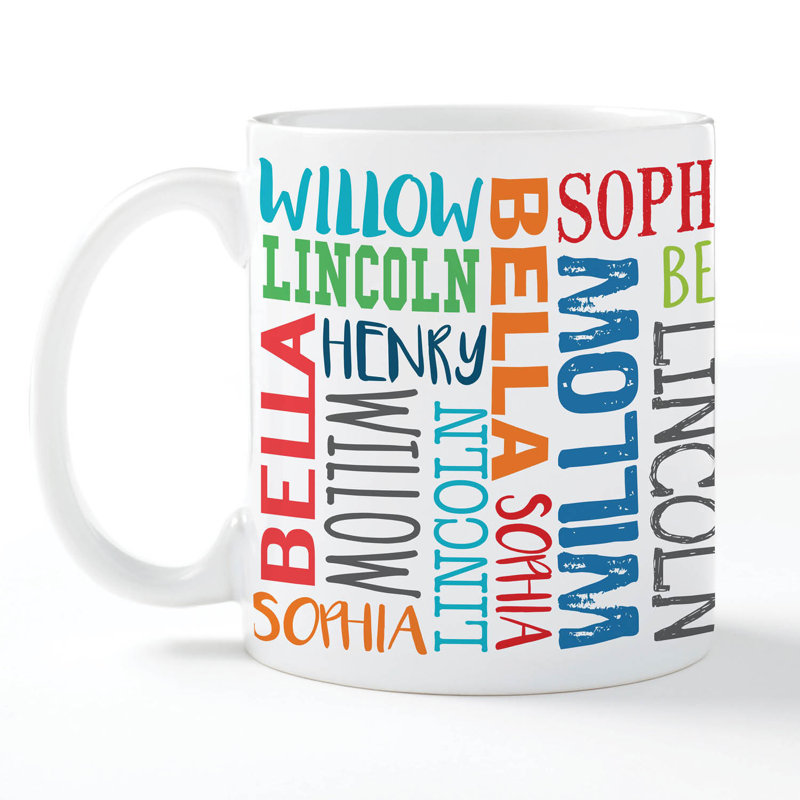 Tasse à café personnalisable avec 5 noms personnalisés, tasse en céramique blanche avec poignée, cadeau de fantaisie créatif et amusant, 11 oz