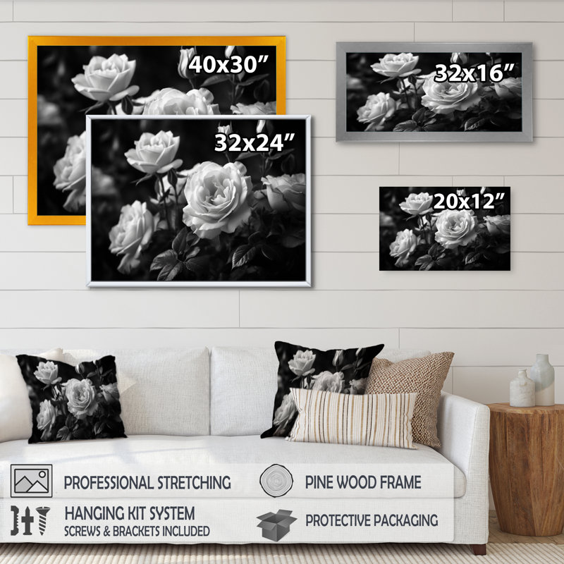 Grey Rose Symphony " Grey Rose Symphony ", Gold Picture Framed, 30" H x 40" W x 1.5" D